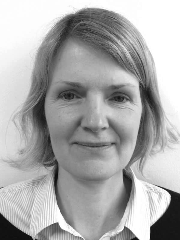 A black and white photo of Joanna Gurney of Red Sky at Night Events