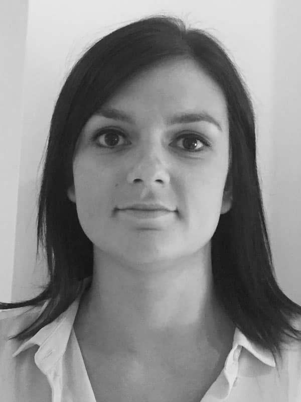 A black and white photo of Zoe Case of Red Sky at Night Events